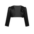 thumbnail image 1 of ZDHoor Kids Girls Satin Shrug Cardigan 3/4 Sleeve Pleated Bolero for Evening Wedding Party Black-D 8, 1 of 6