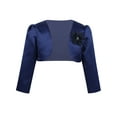 thumbnail image 1 of ZDHoor Kids Girls Satin Shrug Cardigan 3/4 Sleeve Pleated Bolero for Evening Wedding Party Navy Blue-D 6, 1 of 6