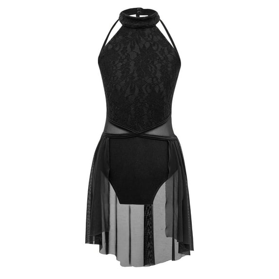 ZDHoor Kids Girls Sequins Ballerina Leotard Sleeveless Ballroom Jazz Modern Dance Costume Black 14