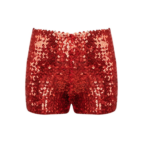 ZDHoor Kids Girls Sequins Dance Shorts Jazz Hip Hop Dance Performance Costume Shorts,Sizes 4-16 Red 7-8