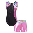 thumbnail image 1 of ZDHoor Kids Girls Sleeveless Patchwork Printed Leotard with Bike Shorts for Dance Gymnastics Training Heart 5-6, 1 of 5