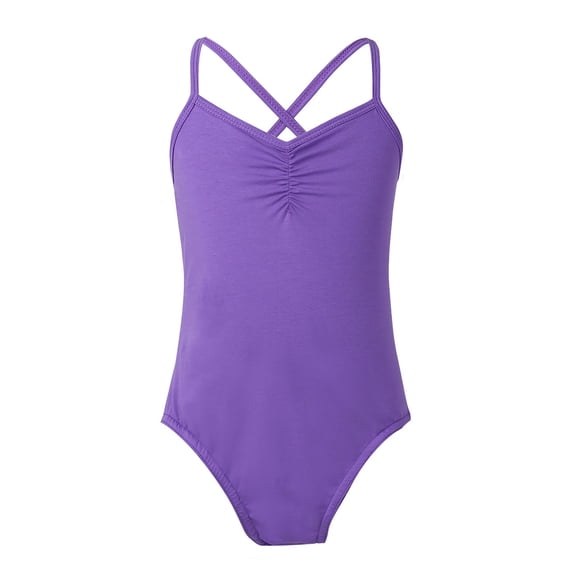 ZDHoor Kids Girls Spaghetti Strap Criss Cross Gymnastics Ballet Dance Leotard Dress Purple 5-6