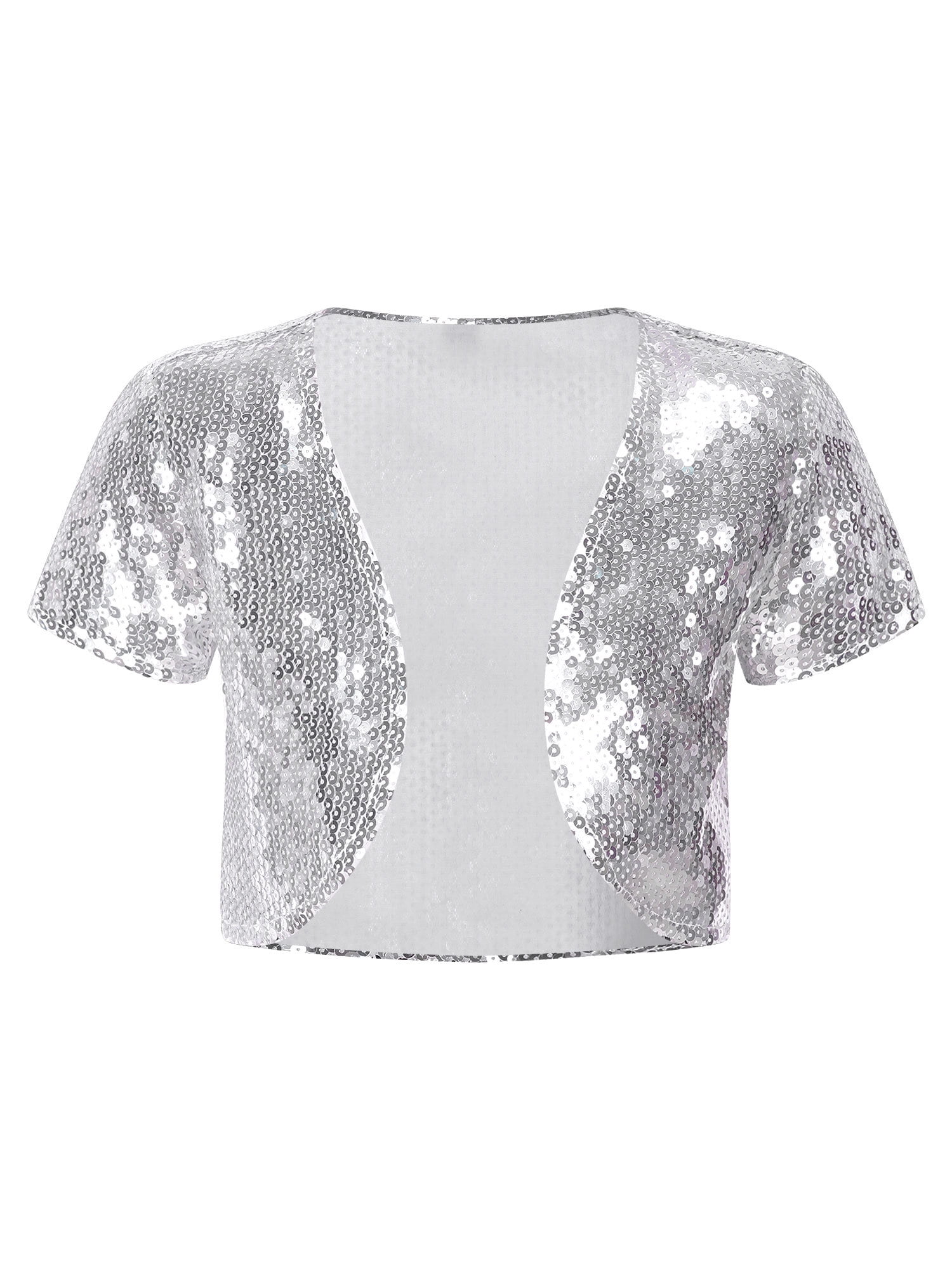 ZDHoor Kids Girls Sparkling Sequins Bolero Short Sleeve Cropped