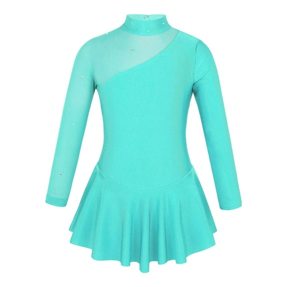ZDHoor Kids Girls Tulle Sleeves Figure Ice Skating Dress Ballet Dance Gymnastics Leotard Dress Mint Green 12