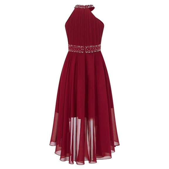 ZDHoor Kids Shiny Rhinestone Flower Girls Dress Sleeveless Wedding Bridesmaid Dress Prom Gown Burgundy 14