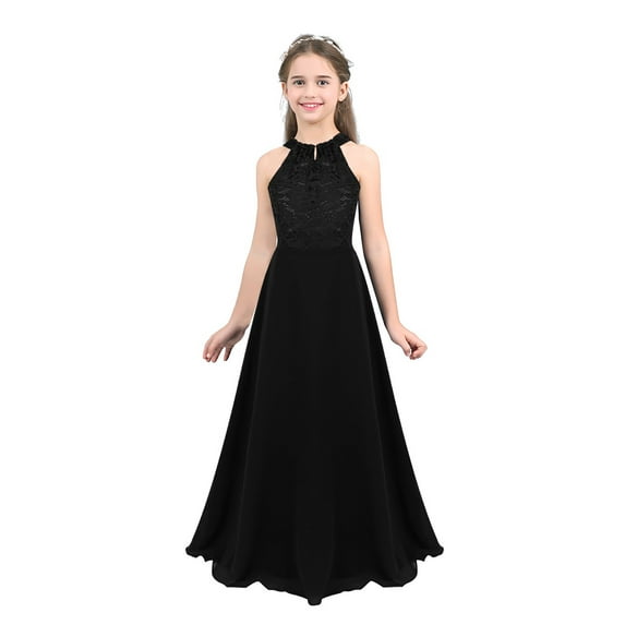 ZDHoor Kids Wedding Flower Girl Bridesmaid Lace Maxi Dress Pageant Birthday Party Dance Gown Black 10