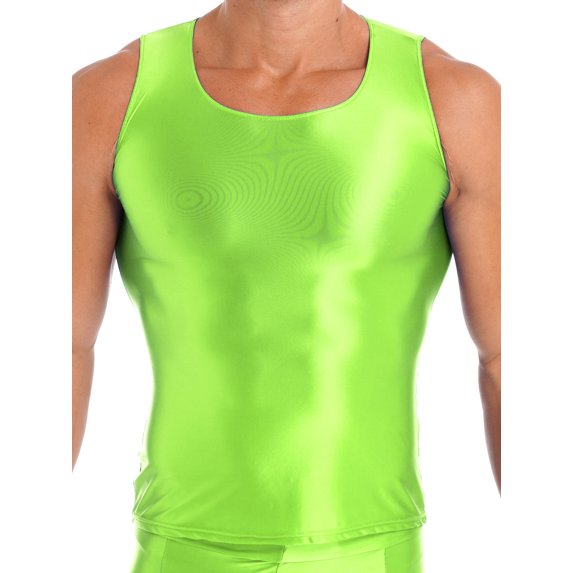 ZDHoor Mens Glossy Smooth Tank Top Stretchy Sleeveless Gym Workout Vest Tops Fluorescent Green XL