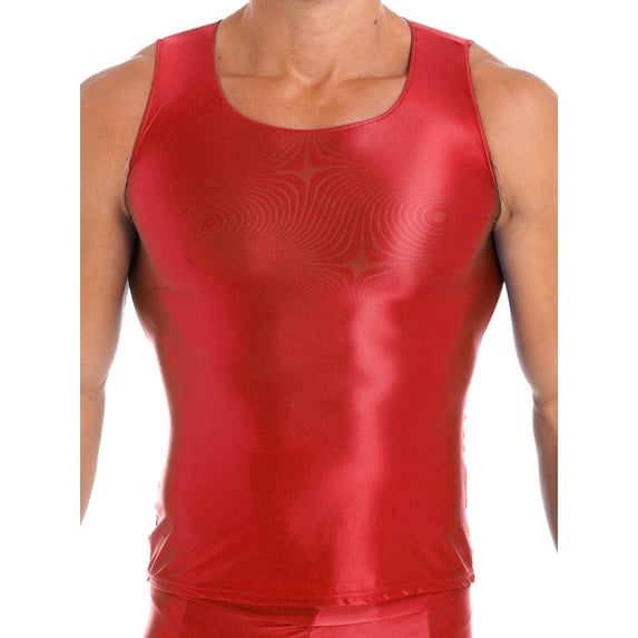 ZDHoor Mens Glossy Smooth Tank Top Stretchy Sleeveless Gym Workout Vest Tops Red L