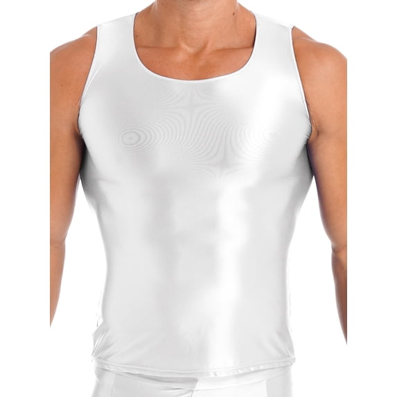 ZDHoor Mens Glossy Smooth Tank Top Stretchy Sleeveless Gym Workout Vest Tops White XL