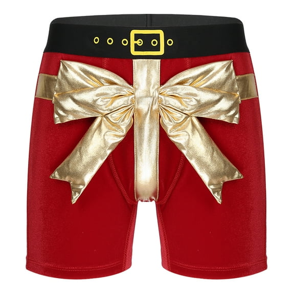 ZDHoor Mens Xmas Costume Ball Santa Claus Boxer Briefs Velvet Elk Boxers Shorts Underwear Red XL