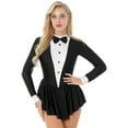 thumbnail image 1 of ZDHoor Women Contrast Color Tuxedo Costume Ballroom Latin Dance Dress Long Sleeve Modern Dancewear Black XL, 1 of 7