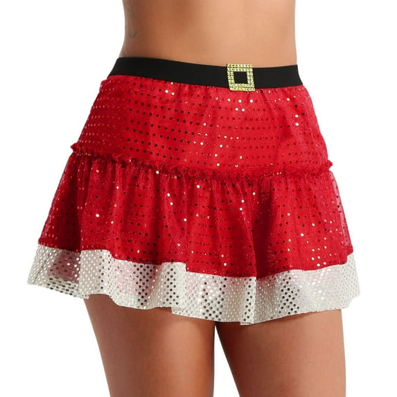 ZDHoor Women's Red Velvet Christmas Santa Claus Mini Skirt Carnival Party Fancy Dress Costume Red-B L
