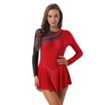 thumbnail image 1 of ZDHoor Womens Figure Ice Skating Dancewear Glitters Mesh Patchwork Lyrical Dance Leotard Dress Red&Black-C L, 1 of 7