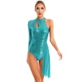 thumbnail image 1 of ZDHoor Womens One Shoulder Long Sleeve Leotard Sparkly Sequins Ballet Ballroom Dance Dress Mint Green M, 1 of 7