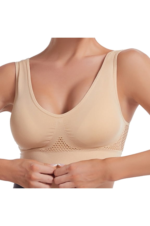 Womens Plus Size Sports Bra Bustier Breathable Running Yoga Gym Bra Tops Skin XL