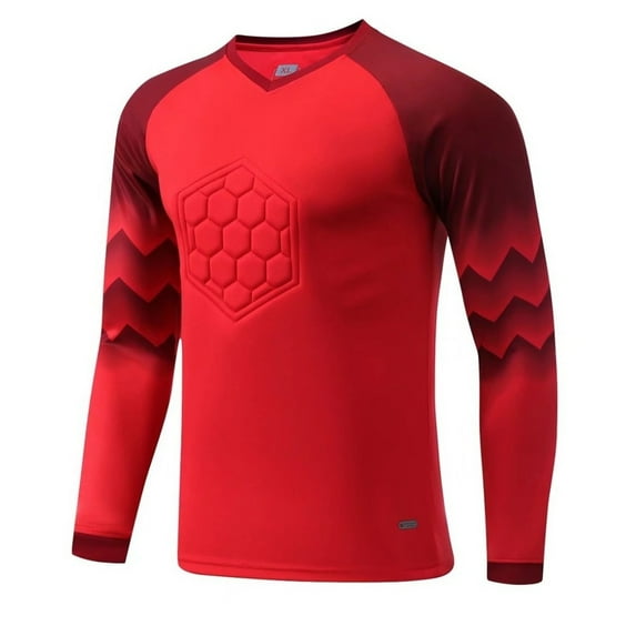 ZDHoor Youth Boys Padded Goalie Shirt Print Long Sleeve Goalkeeper Jersey Training Football T-Shirts Red-C 5-6