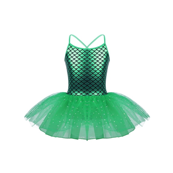 ZDHoor ZDHoor Girls Mermaid Princess Costume Fishscale Camisole Sequins Tutu Skirts Ballet Dance Green 10
