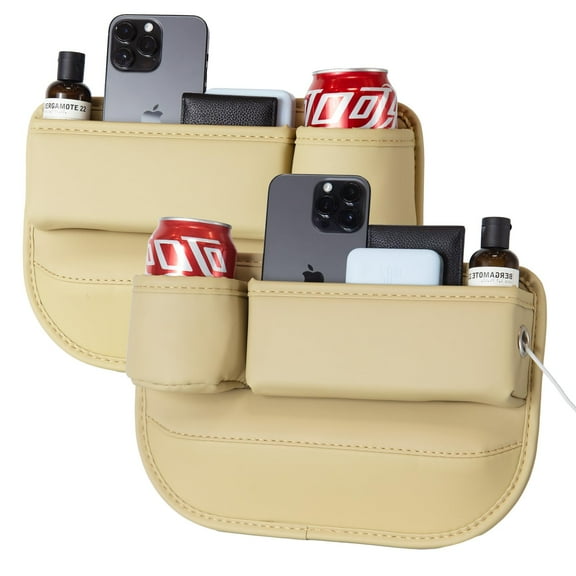 ZDM 2-Pack Car Seat Gap Filler Organizer with Cup Holder - Premium Leather - Universal Fit - Keeps Cans/Phone/Keys/Wallets Organized(Black)