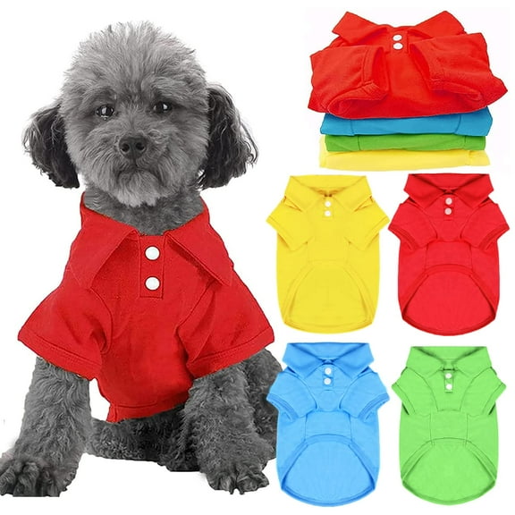 ZDM 4 Pieces Dog Shirts Collared Polo T-Shirts for Small Medium Dogs Cats Boy Girl Dog Clothes Breathable Doggy Sweatshirt Puppy Kitten Small Breeds Pet Outfits Apparel Tops