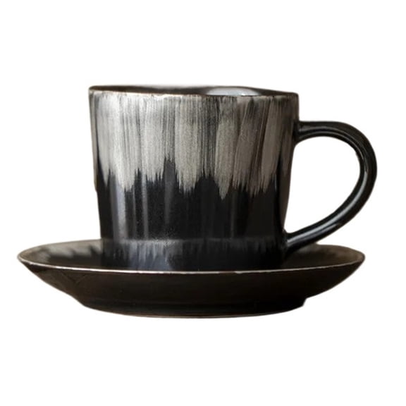 ZDM Black Gold Glazed Coffee Cup Set Japanese Gilt Silver Mug Zen Coffee Cup Mug with Coaster Tea Brewing Mug Teaware Ornament