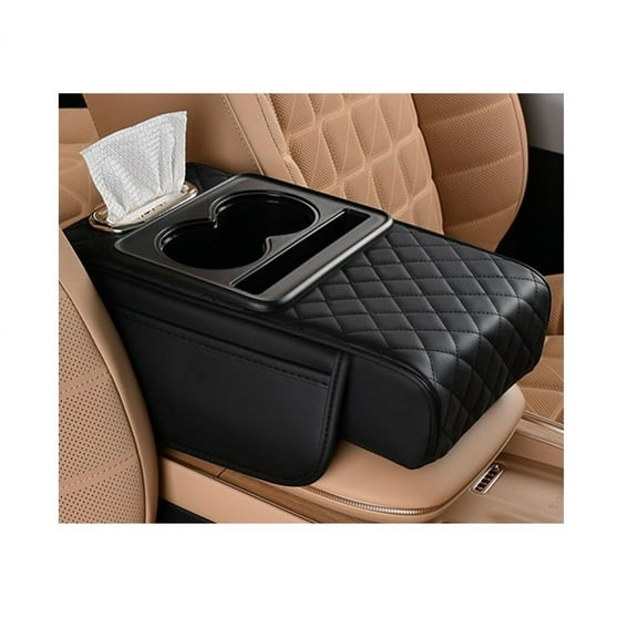 ZDM Car Armrest Cushion,5-in-1 Center Console Cover with 2 Storage Bags Cup Holder, Tissue Box Slot, Phone Slot for Sedans, Car Accessories Interior Organizers (Black)