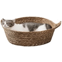 ZDM Cat Bed, Straw Woven Cat Baskets Bed, Round Wicker Cat Basket Nest, Non-Slip Cozy Kitten Bed for Cats Small Dog (Only Nest,Small)