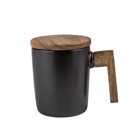 ZDM Creative Office Coffee Mug Wooden Handle With Lid Couple Cups Retro Durable Ceramic Mug