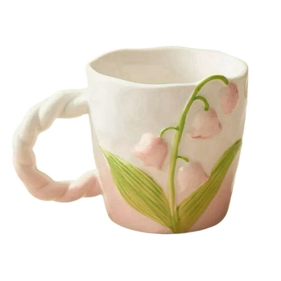 ZDM Flower Mugs with Handle, Cute Ceramic Coffee Mugs Teacups for Women, Floral Girly Mugs for Christmas, Tea Mugs, 13oz (Pink)