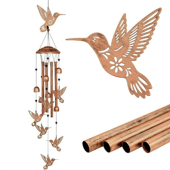 ZDM Hummingbird Wind Chimes for Outside - Handmade Metal Garden Decor with 4 Tuned Tubes, Memorial/Housewarming Gift for Women Men - Weather-Resistant Patio Decor 36 Inches
