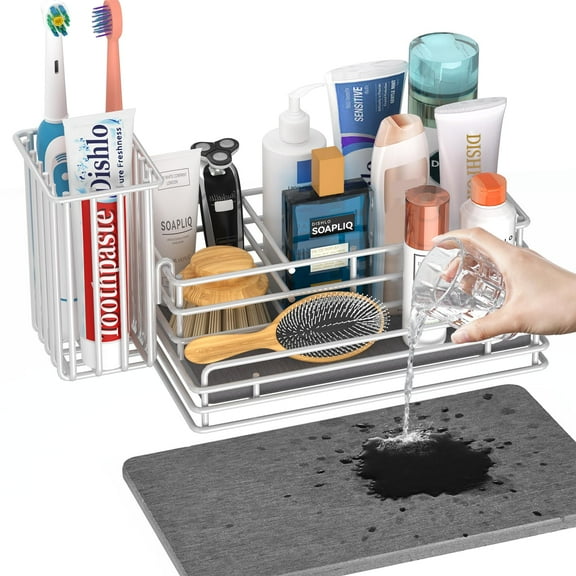 ZDM Kitchen Sink Caddy: Sink Sponge with Instant Drying Stone, Metal Stainless Steel Dish Sponge Holder Basket for Sponges, Scrubbers, Soap, 9.5" X 5.5" X 5.7" Home Decor Storage and Organization
