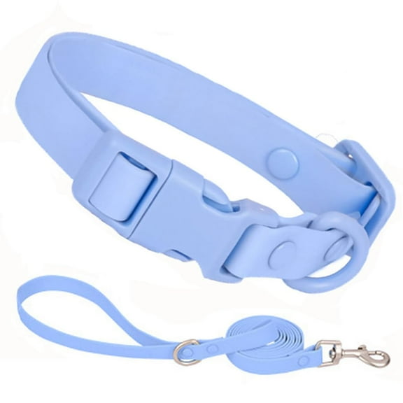 ZDM Light Blue Plastic Dog Collar and Leash Set, Silicone Rubber PVC Washable Quick Release Buckle Water Swim Waterproof Collars for Small Medium Large Pet Male Female, M