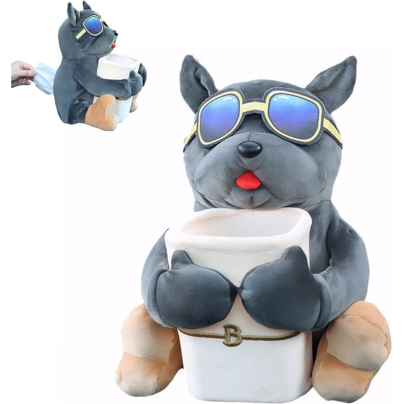 ZDM Multifunctional Deluxe Car Trash Can and Storage Box,Cute Car Tissue Box, Creative Animal Cartoon Tissue Box Decorative Organizer for Car Home, Dog, Grey