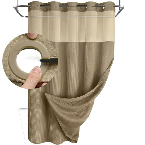 ZDM No Hook Shower Curtain with Snap in Fabric Liner Set Less Time White Waffle Shower Curtain for Bathroom 75" L x 72" W