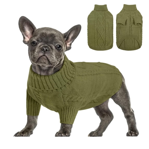 ZDM Small Dog Pullover Sweater, Cold Weather Cable Knitwear, Classic Turtleneck Thick Warm Clothes for Chihuahua, Bulldog, Dachshund, Pug (Peacock Blue, Small)
