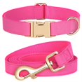 thumbnail image 1 of ZDM Soft Leather Dog Collar and Leash Set, Comfy & Stylish Leather Dog Leash and Collar Set, Bright & Solid Hot Pink Dog Collar with Quick Release Metal Buckle for Small Medium Large Dogs, 1 of 7