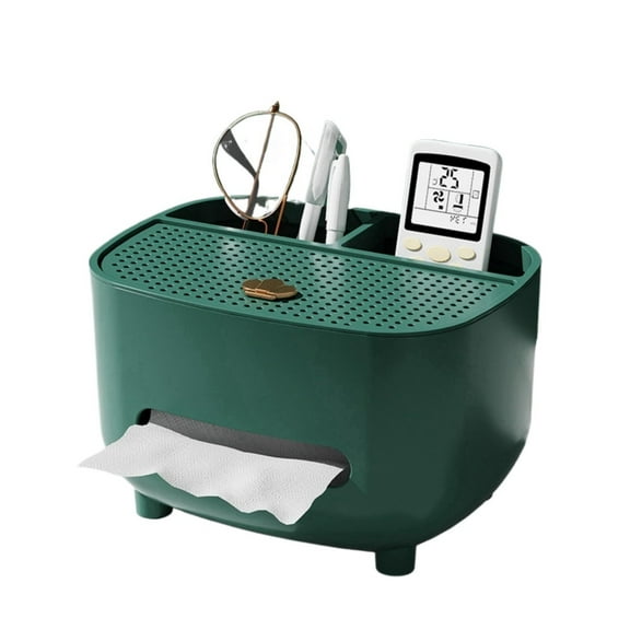 ZDM Tissue Box Cover with Compartment, Refined Modern HIPS Fabric, 8.3''(L) x 6.4''(W) x 5.1''(H) Tissue Storage Box Holder for Vanity Countertop, Office, Night Stands (Orange)