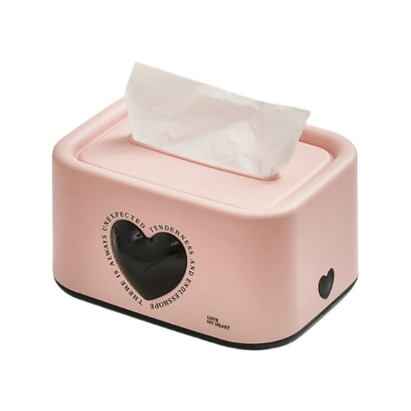 ZDM Tissue Box Cover Square, Refined Modern Heart-Shaped PP Fabric with Magnetic Spring, 7''(L) x 5.3''(W) x 3.8''(H) Tissue Storage Box Holder for Vanity Countertop, Office, Night Stands (Pink)