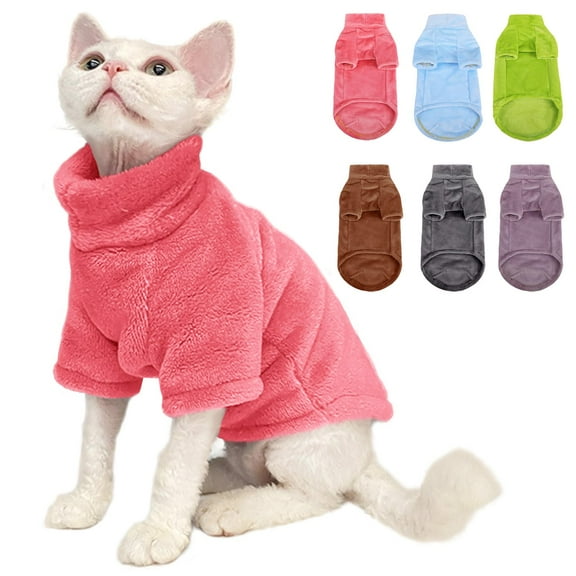 ZDM Turtleneck Sweater Coat for Cat, Sphynx Cat Clothes Cat Pajamas for Cats Only, Kitten Fleece Pullover Sweaters with Sleeves, Pet Warm Jumpsuit Cat Sweatshirt for Cold Weather, Blue M