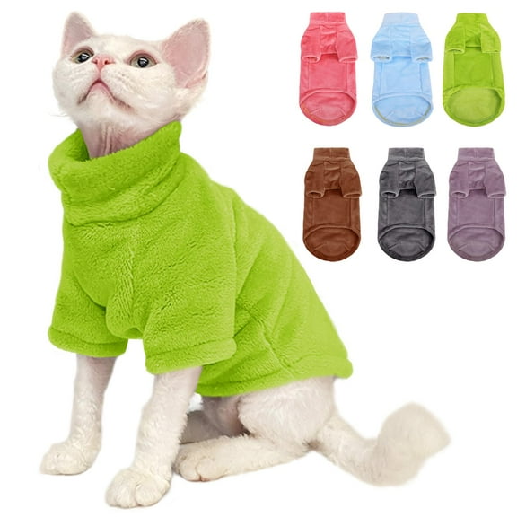 ZDM Turtleneck Sweater Coat for Cat, Sphynx Cat Clothes Cat Pajamas for Cats Only, Kitten Fleece Pullover Sweaters with Sleeves, Pet Warm Jumpsuit Cat Sweatshirt for Cold Weather, Blue M