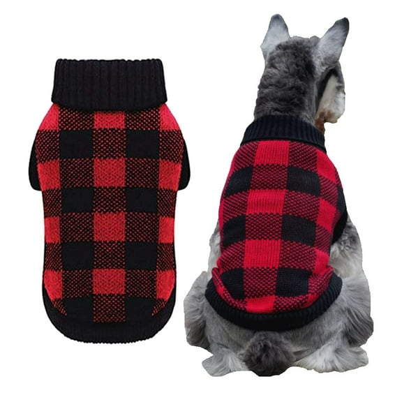 ZDM White Black Plaid Knitted Pet Sweater for Large Dogs Cat Warm Coat Apparel, Winter Knitwear Pet Clothes for Cold Weather, X-Large (XL) 20" Back Length