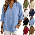 thumbnail image 1 of ZDNIXIAN Basic T Shirts for Women Casual Loose Button Down Shirts, Lightweight Solid Color Tunic Tops with Side Pocket for Daily Work Vacation Outfits, 1 of 7