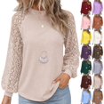 thumbnail image 1 of ZDNIXIAN Basic T Shirts for Women ,Hollow Lace Raglan Puff Long Sleeve Top, Crew Neck Loose Fit Solid Color Pullover Shirt, 1 of 6