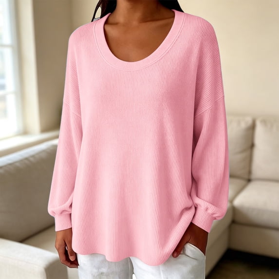 ZDNIXIAN Crewneck Sweaters for Women, Long Sleeve Ribbed Cuff Loose Fit Knit Pullover Jumper, Soft Stretchy Casual Knit Tops, Lightweight Oversized Sweater Shirts