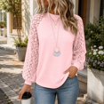 thumbnail image 1 of ZDNIXIAN Loose Fit Tees Blouses ,Hollow Lace Raglan Puff Long Sleeve Top, Crew Neck Loose Fit Solid Color Pullover Shirt, 1 of 7