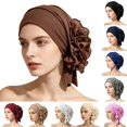 thumbnail image 1 of ZDNIXIAN Soft Stretch Turban Head Wrap with Side Ruffled Flower and Ribbon Decor Color Full Hair Cover Lightweight Fashion Headscarf for Daily Casual Occasions, 1 of 4