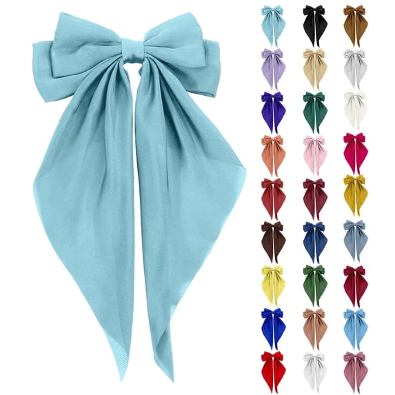 ZDNIXIAN Color Fabric Big Bow Hair Clip Long Streamer Bow Barrette Elegant Decorative Hair Accessory for Daily Dating Wedding Hairstyle
