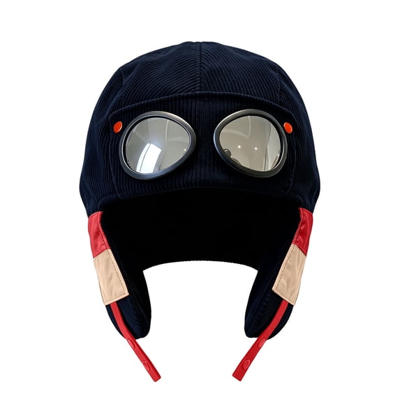 ZDNIXIAN Trendy Retro Aviator Hat With Decorative Goggles, Corduroy Outer Fleece Lined Winter Earflap Hat, Windproof Warm Pilot Ski Hat With Adjustable Chin Strap