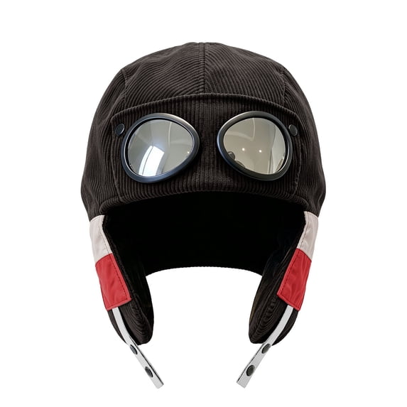 ZDNIXIAN Trendy Retro Aviator Hat With Decorative Goggles, Corduroy Outer Fleece Lined Winter Earflap Hat, Windproof Warm Pilot Ski Hat With Adjustable Chin Strap