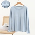 thumbnail image 1 of ZDNIXIAN Women Round Neck Long Sleeve Basic Top ,Soft Stretchy Slim Fit Solid Layering T-Shirt, Casual Crew Neck Base Layer Blouse, Lightweight Breathable Long Sleeve Undershirt, 1 of 8