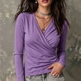 thumbnail image 1 of ZDNIXIAN Women Wrap V Neck Long Sleeve T Shirt ,Soft Stretchy Ruched Fitted Blouse, Casual Solid Color Surplice Front Slim Fit, 1 of 5